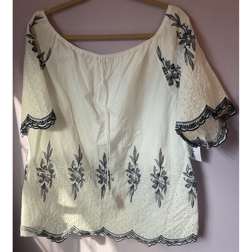 Kindred White Navy Eyelet Boho Embroidered Cotton Blouse Top Mini Dress 3X New - Picture 4 of 4